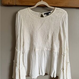 American Eagle Outfitters Cream Smocked Blouse